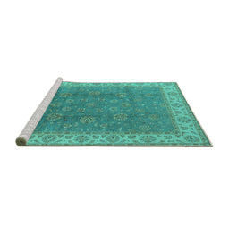 Sideview of Machine Washable Oriental Turquoise Traditional Area Rugs, wshurb508turq
