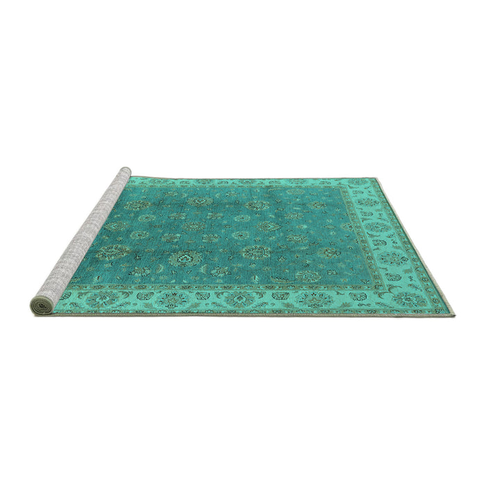 Sideview of Machine Washable Oriental Turquoise Traditional Area Rugs, wshurb508turq