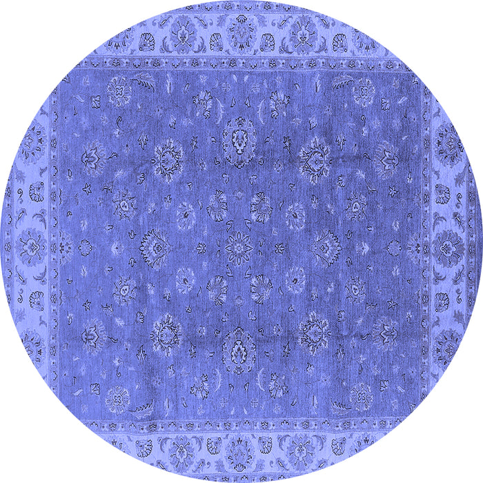 Round Machine Washable Oriental Blue Traditional Rug, wshurb508blu