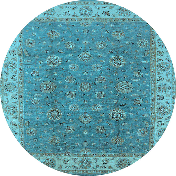 Round Oriental Light Blue Traditional Rug, urb508lblu