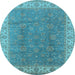 Round Oriental Light Blue Traditional Rug, urb508lblu