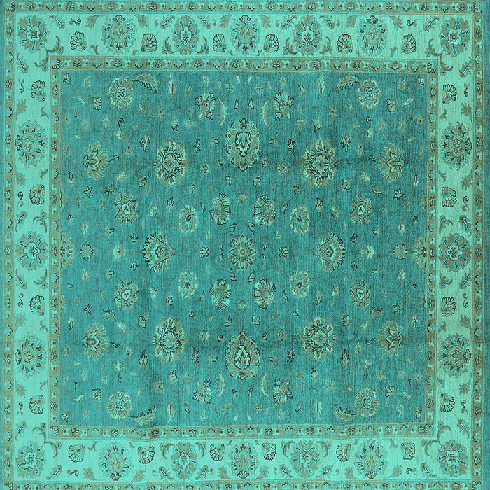 Square Machine Washable Oriental Turquoise Traditional Area Rugs, wshurb508turq