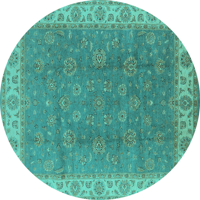 Round Oriental Turquoise Traditional Rug, urb508turq