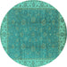 Round Oriental Turquoise Traditional Rug, urb508turq