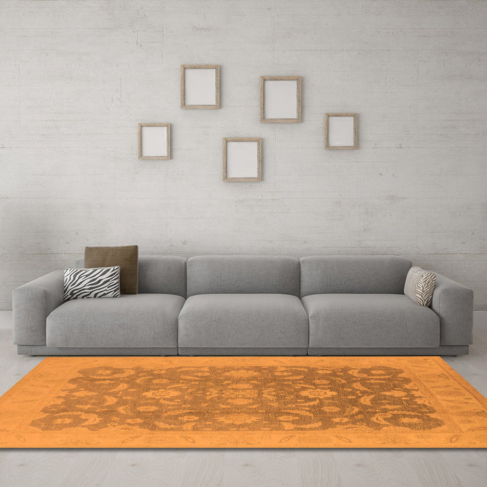 Machine Washable Oriental Orange Industrial Area Rugs in a Living Room, wshurb509org