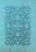 Machine Washable Oriental Light Blue Industrial Rug, wshurb509lblu