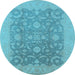 Round Machine Washable Oriental Light Blue Industrial Rug, wshurb509lblu