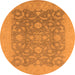 Round Machine Washable Oriental Orange Industrial Area Rugs, wshurb509org