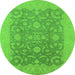 Round Machine Washable Oriental Green Industrial Area Rugs, wshurb509grn