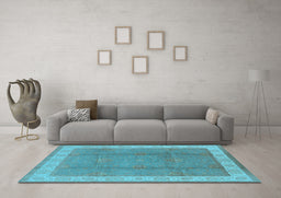 Machine Washable Oriental Light Blue Traditional Rug in a Living Room, wshurb510lblu