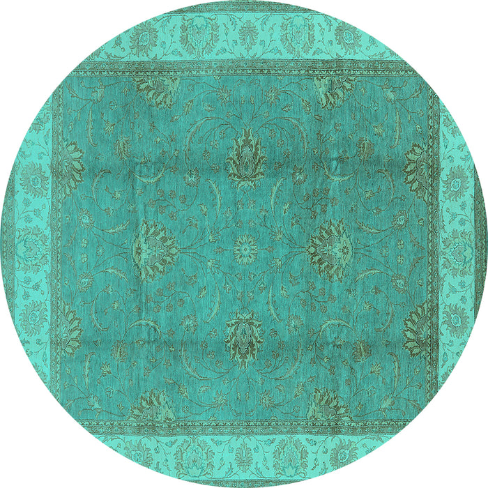 Round Oriental Turquoise Traditional Rug, urb510turq
