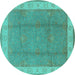 Round Oriental Turquoise Traditional Rug, urb510turq