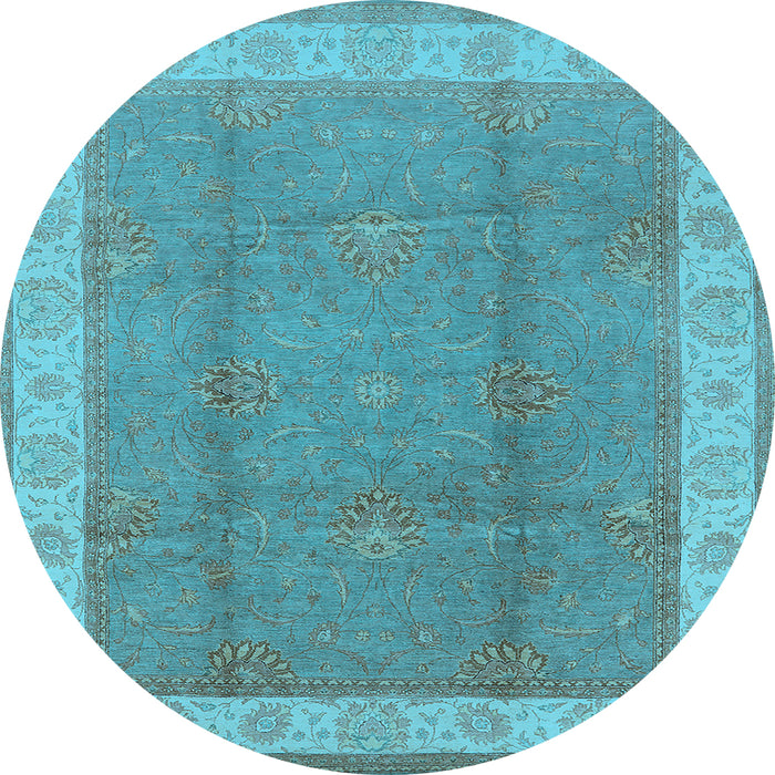 Round Machine Washable Oriental Light Blue Traditional Rug, wshurb510lblu