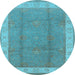 Round Machine Washable Oriental Light Blue Traditional Rug, wshurb510lblu