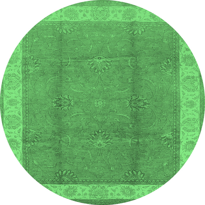 Round Machine Washable Oriental Emerald Green Traditional Area Rugs, wshurb510emgrn