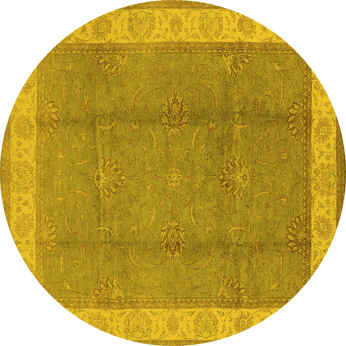 Round Oriental Yellow Traditional Rug, urb510yw
