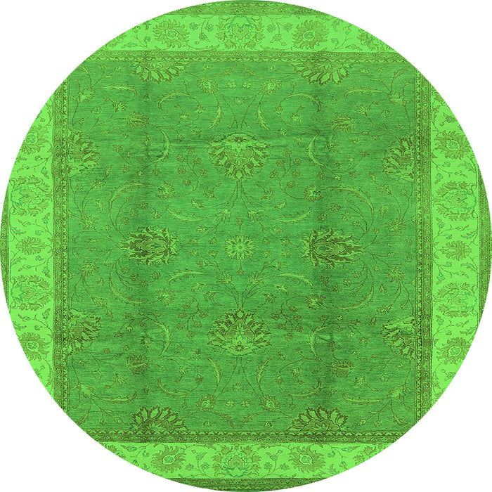 Round Machine Washable Oriental Green Traditional Area Rugs, wshurb510grn