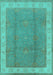 Machine Washable Oriental Turquoise Traditional Area Rugs, wshurb510turq