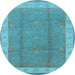 Round Oriental Light Blue Traditional Rug, urb510lblu