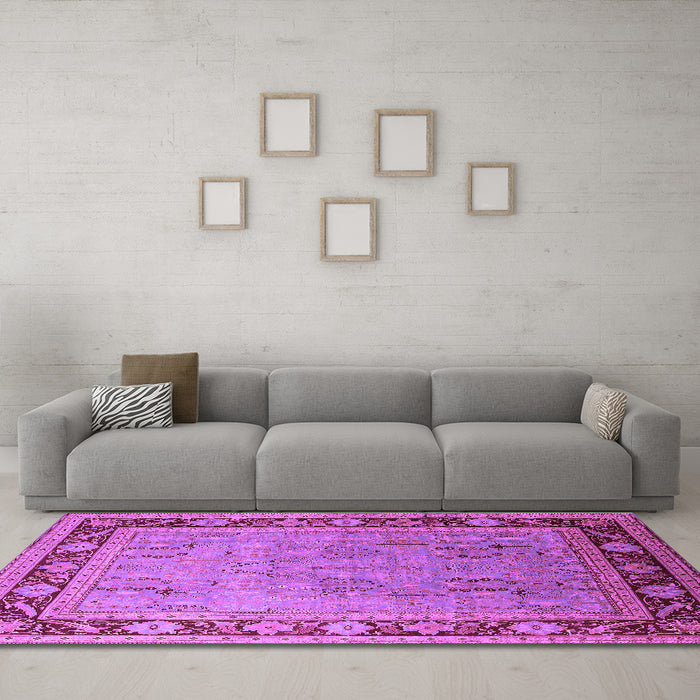 Machine Washable Oriental Purple Industrial Area Rugs in a Living Room, wshurb511pur