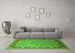 Machine Washable Oriental Green Industrial Area Rugs in a Living Room,, wshurb511grn