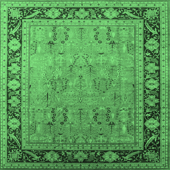 Square Machine Washable Oriental Emerald Green Industrial Area Rugs, wshurb511emgrn
