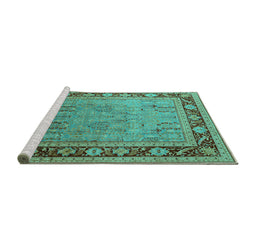Sideview of Machine Washable Oriental Turquoise Industrial Area Rugs, wshurb511turq