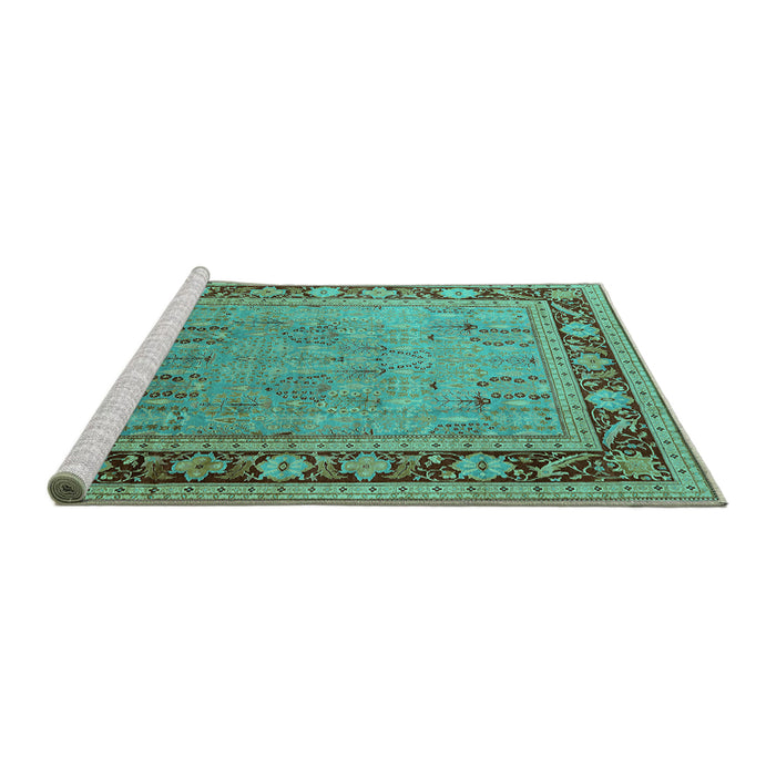 Sideview of Machine Washable Oriental Turquoise Industrial Area Rugs, wshurb511turq