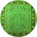 Round Machine Washable Oriental Green Industrial Area Rugs, wshurb511grn