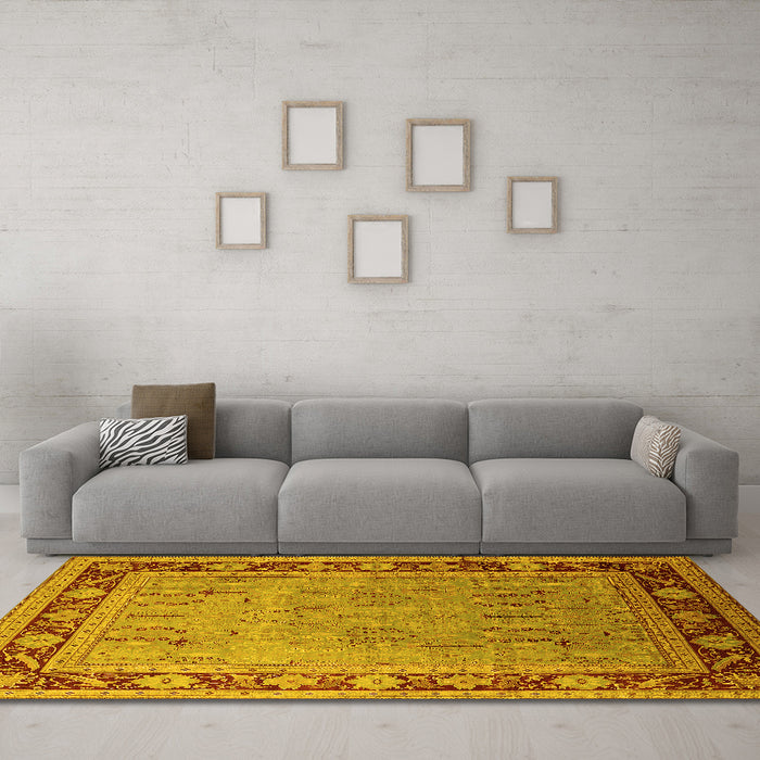 Machine Washable Oriental Yellow Industrial Rug in a Living Room, wshurb511yw