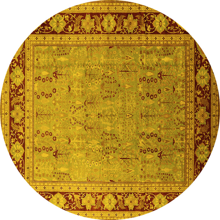 Round Machine Washable Oriental Yellow Industrial Rug, wshurb511yw