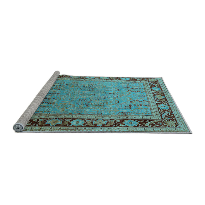 Sideview of Machine Washable Oriental Light Blue Industrial Rug, wshurb511lblu