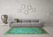 Machine Washable Oriental Turquoise Industrial Area Rugs in a Living Room,, wshurb511turq