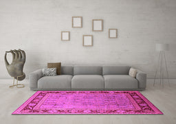 Machine Washable Oriental Pink Industrial Rug in a Living Room, wshurb511pnk