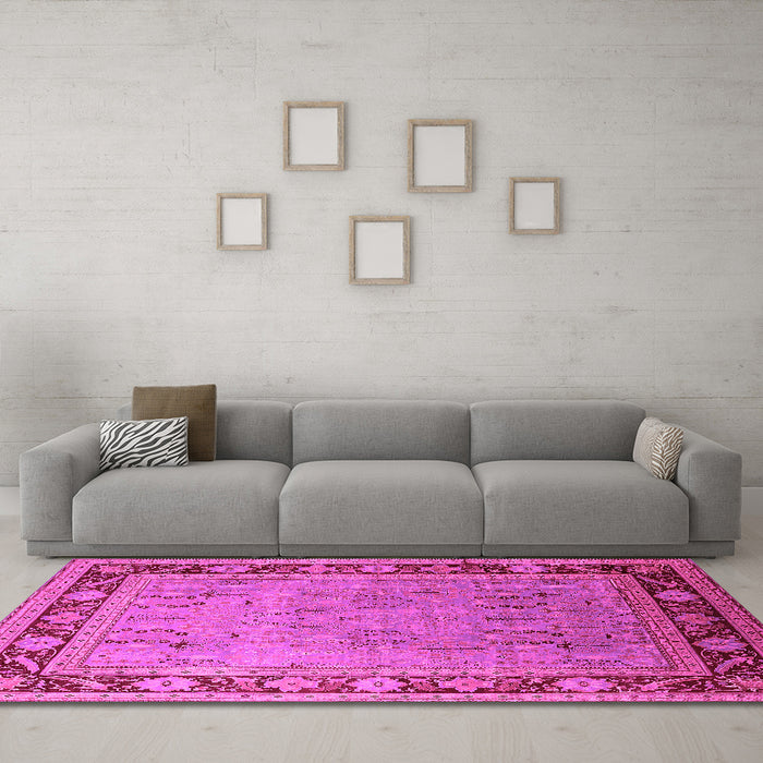 Machine Washable Oriental Pink Industrial Rug in a Living Room, wshurb511pnk