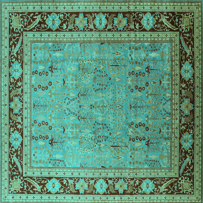 Square Machine Washable Oriental Turquoise Industrial Area Rugs, wshurb511turq