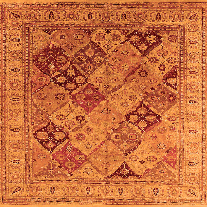 Square Machine Washable Oriental Orange Industrial Area Rugs, wshurb512org