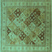 Square Oriental Turquoise Industrial Rug, urb512turq