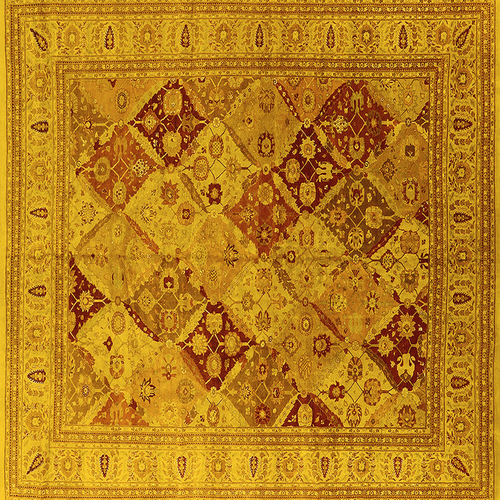 Square Machine Washable Oriental Yellow Industrial Rug, wshurb512yw