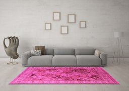 Machine Washable Oriental Pink Industrial Rug in a Living Room, wshurb512pnk