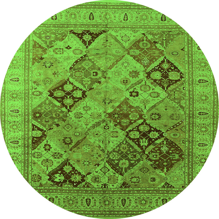 Round Machine Washable Oriental Green Industrial Area Rugs, wshurb512grn