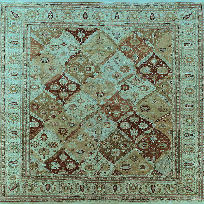 Square Machine Washable Oriental Light Blue Industrial Rug, wshurb512lblu