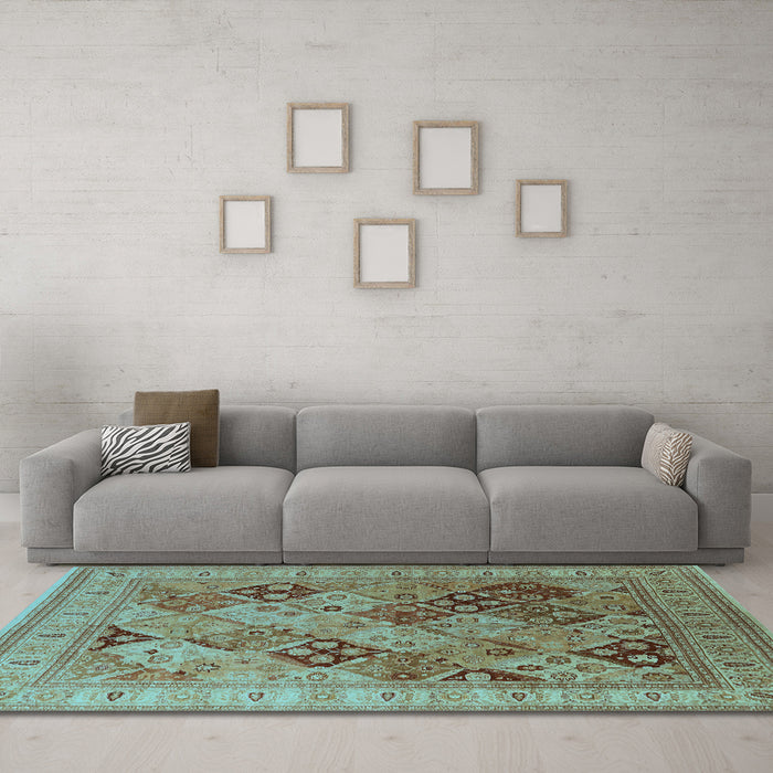 Machine Washable Oriental Light Blue Industrial Rug in a Living Room, wshurb512lblu