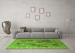 Machine Washable Oriental Green Industrial Area Rugs in a Living Room,, wshurb512grn