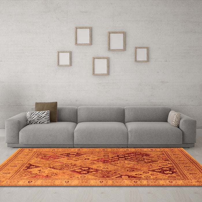 Machine Washable Oriental Orange Industrial Area Rugs in a Living Room, wshurb512org
