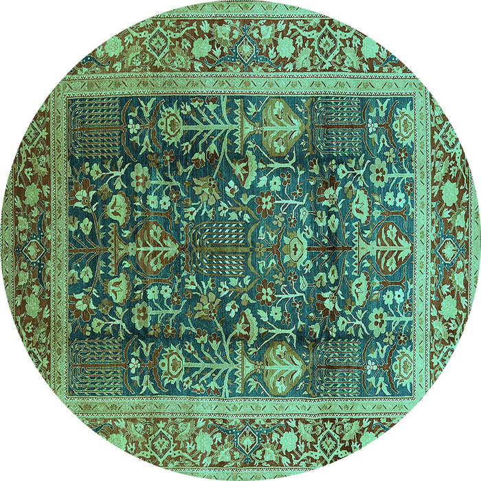 Round Oriental Turquoise Traditional Rug, urb513turq