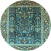 Round Oriental Light Blue Traditional Rug, urb513lblu