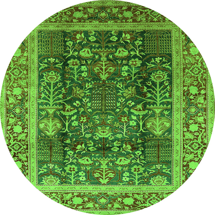 Round Oriental Green Traditional Rug, urb513grn