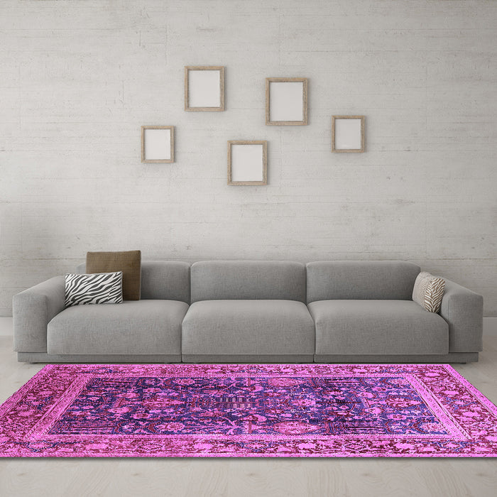 Machine Washable Oriental Purple Traditional Area Rugs in a Living Room, wshurb513pur