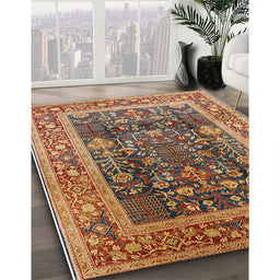 Mid-Century Modern Brown Sand Brown Oriental Rug in Family Room, urb513